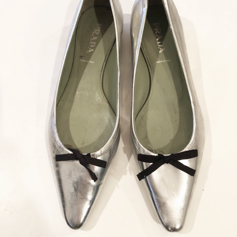 Silver Prada Flats - Picture 1 of 6